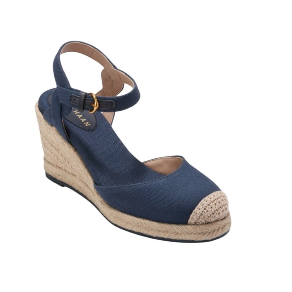 Cole Haan Women Cloudfeel Espadrille Wedge Heels Size 9.5 Navy Blue Linen NIB